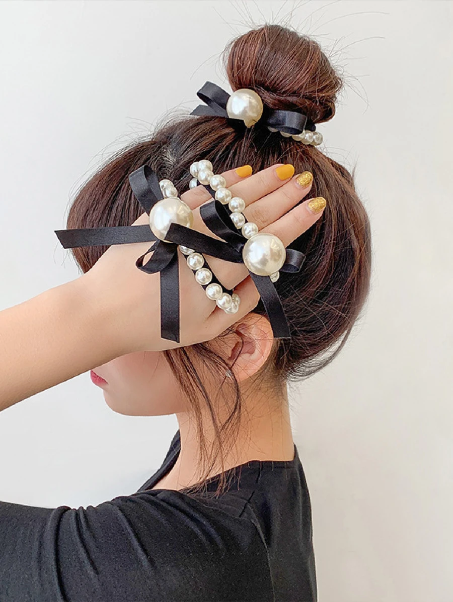 3 Stücke Haarschmuck mit Kunstperlen & Schleifen, elegante Haargummis, Haargummis, Haargummis, Haargummis, Haargummis, Haargummis, Haarschmuck, Haaraccessoires, Haargummis - Verschiedenfarbig - Übersicht 1