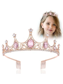 1 Pha Lê Màu Hồng Tiara Cưới Tiara Cho Cô Dâu Và Vương Miện Công Chúa Tóc Tiara Dành Cho Các Bạn Nữ Và Bé Gái - Hồng - Xem 2