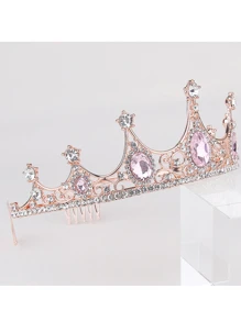 1 Pha Lê Màu Hồng Tiara Cưới Tiara Cho Cô Dâu Và Vương Miện Công Chúa Tóc Tiara Dành Cho Các Bạn Nữ Và Bé Gái - Hồng - Xem 3