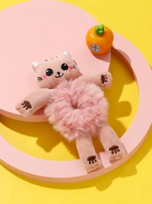 1pc Girls Cartoon Cat Design Fuzzy Cute Hair Tie For Hair Decoration