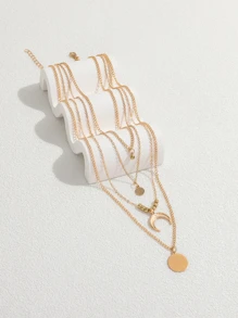 1 Vòng Cổ Hình Học 3 Lớp Phong Cách Âu Mỹ Với Mặt Trăng & Vòng Tròn Quyến Rũ - Vàng - Xem 4