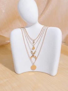 1 Vòng Cổ Hình Học 3 Lớp Phong Cách Âu Mỹ Với Mặt Trăng & Vòng Tròn Quyến Rũ - Vàng - Xem 3