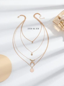 1 Vòng Cổ Hình Học 3 Lớp Phong Cách Âu Mỹ Với Mặt Trăng & Vòng Tròn Quyến Rũ - Vàng - Xem 5