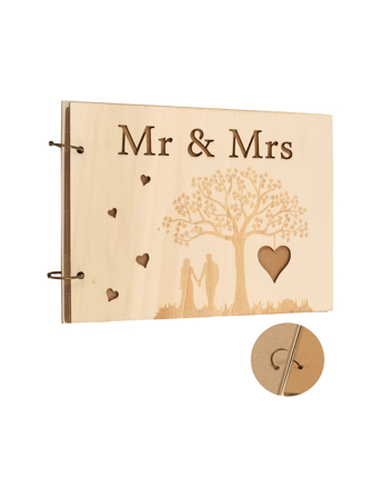 1入組樹和愛心圖案木頭留言簿