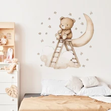 BRUP 1pc Cartoon Teddy Bear, Moon, Cloud, Ladder, Star Wall Sticker For Kids Room