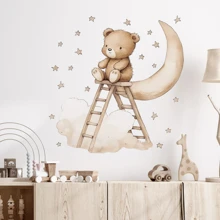 BRUP 1pc Cartoon Teddy Bear, Moon, Cloud, Ladder, Star Wall Sticker For Kids Room