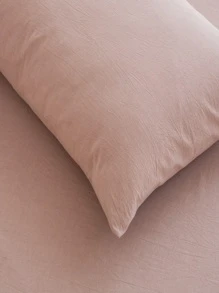 1套卡其色色織可洗床上用品套裝，包括1入組被套，2入組枕套，適用於兒童/學生宿舍單人床/雙人床/特大床，不褪色，不起球，不縮水，親膚，透氣，吸濕，可以裸睡，可機洗 - 卡其色 - 查看 3