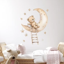 BRUP 1pc Cartoon Teddy Bear, Moon, Cloud, Ladder, Star Children Wall Sticker - Multicolor - View 5