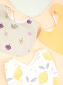4入組新生兒檸檬圖案防水圍兜 - 彩色 - 查看 2