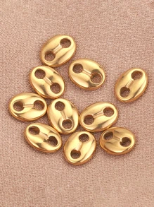 10入組8/11毫米不銹鋼雙孔橢圓形咖啡豆扁平魅力珠連接器適用於DIY珠寶製作用品批發 - 金黃色 - 查看 3