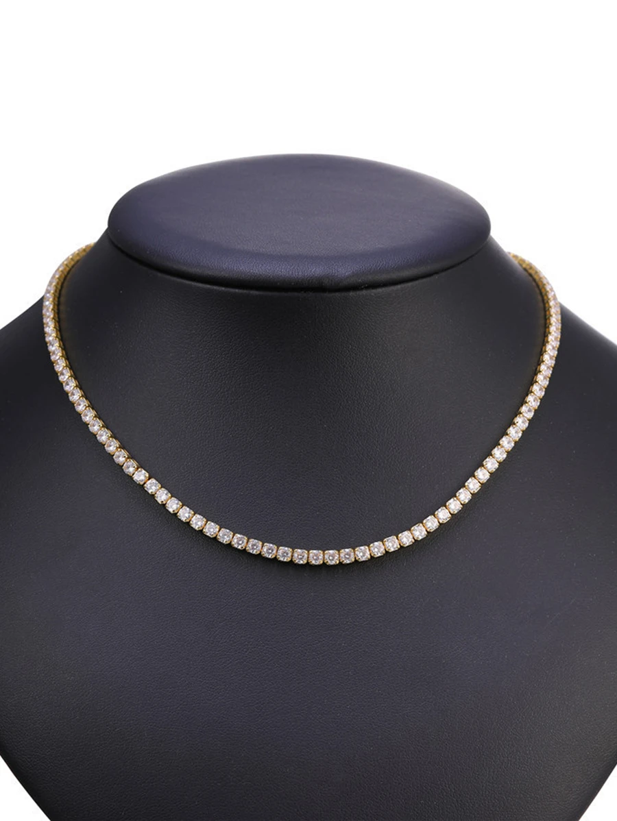 1入組鑲鑽簡約風頸鏈 - 金黃色 - 查看 1