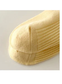 1 Pair Women's Socks, Spring/Summer Double Needle Work Casual Socks, Mediocre Leg Tube, Plain Pile Socks With Drawstring, Magazines' Favorite