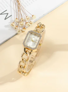 1pc Women's Fashionable Minimalist Bar Mark Quartz Steel Strap Watch, Suitable For Daily Match, Birthday, Anniversary, Halloween Gifts