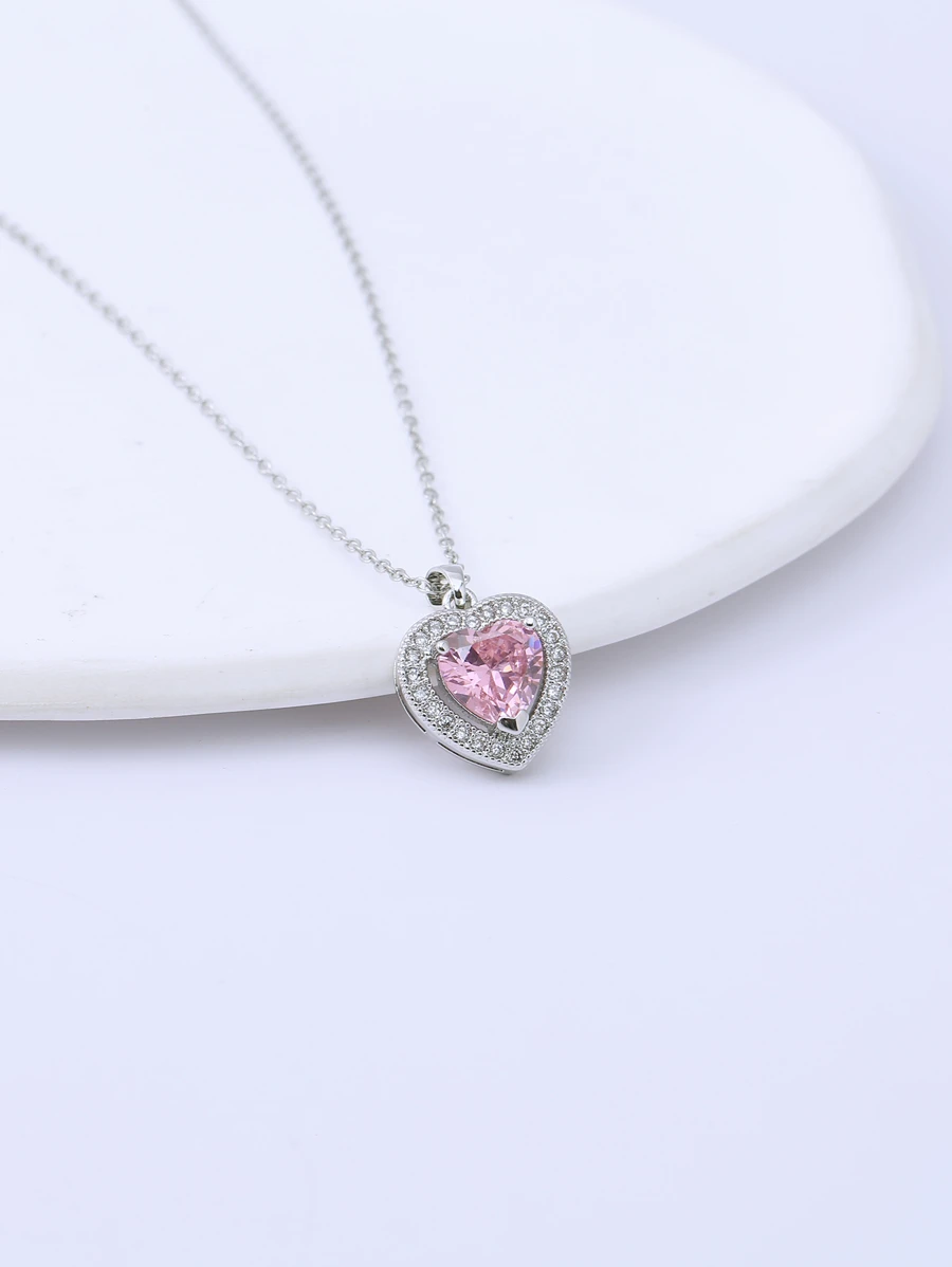 1 chiếc vòng cổ mặt trái tim Cubic Zirconia tối giản, thanh lịch để đeo hàng ngày hoặc đám cưới, thích hợp làm quà tặng ngày lễ tình nhân, mẹ, mẹ, ngày của mẹ, quà tặng - Hồng - Xem 1