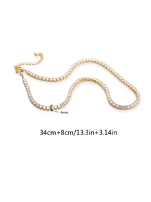 1入組鑲鑽簡約風頸鏈 - 金黃色 - 查看 4