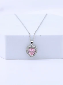 1 chiếc vòng cổ mặt trái tim Cubic Zirconia tối giản, thanh lịch để đeo hàng ngày hoặc đám cưới, thích hợp làm quà tặng ngày lễ tình nhân, mẹ, mẹ, ngày của mẹ, quà tặng - Hồng - Xem 3