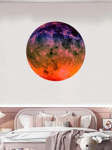 1pc Cartoon Planet Pattern Orange Luminous Pvc Waterproof Self-Adhesive Wall Sticker For Kids' Room