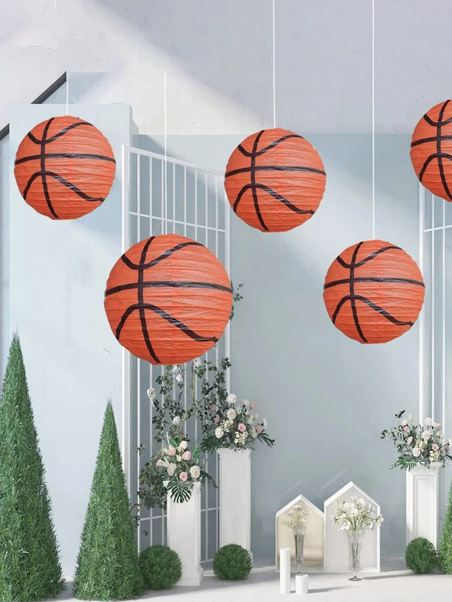 1个篮球造型纸灯笼挂饰，灯笼家居装饰，派对，婚礼，性别揭晓派对背景装饰 - 橘色 - 查看 1