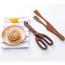 2pcs Wooden Food Tongs And Scissors - Beige - View 1