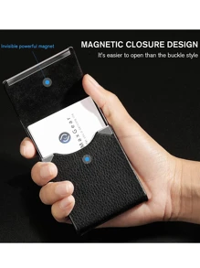 Etui na karty ze skóry PU Pocket S lub damskie metalowe smukłe imię RFID blokujące karty z magnetycznym zamknięciem - czarne lekkie przenośne karty identyfikacyjne pracowników umysłowych dla mężczyzn święta na rocznicę na urodziny akcesoria prezent pudełko na karty prezentowe casualowy uchwyt na karty uchwyt na karty portfel wizytownik uchwyt na karty kredytowe dla kobiet dla mężczyzn portfel na karty
