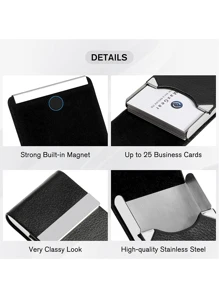 Etui na karty ze skóry PU Pocket S lub damskie metalowe smukłe imię RFID blokujące karty z magnetycznym zamknięciem - czarne lekkie przenośne karty identyfikacyjne pracowników umysłowych dla mężczyzn święta na rocznicę na urodziny akcesoria prezent pudełko na karty prezentowe casualowy uchwyt na karty uchwyt na karty portfel wizytownik uchwyt na karty kredytowe dla kobiet dla mężczyzn portfel na karty