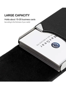 Etui na karty ze skóry PU Pocket S lub damskie metalowe smukłe imię RFID blokujące karty z magnetycznym zamknięciem - czarne lekkie przenośne karty identyfikacyjne pracowników umysłowych dla mężczyzn święta na rocznicę na urodziny akcesoria prezent pudełko na karty prezentowe casualowy uchwyt na karty uchwyt na karty portfel wizytownik uchwyt na karty kredytowe dla kobiet dla mężczyzn portfel na karty
