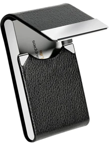 Etui na karty ze skóry PU Pocket S lub damskie metalowe smukłe imię RFID blokujące karty z magnetycznym zamknięciem - czarne lekkie przenośne karty identyfikacyjne pracowników umysłowych dla mężczyzn święta na rocznicę na urodziny akcesoria prezent pudełko na karty prezentowe casualowy uchwyt na karty uchwyt na karty portfel wizytownik uchwyt na karty kredytowe dla kobiet dla mężczyzn portfel na karty