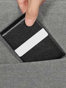 Etui na karty ze skóry PU Pocket S lub damskie metalowe smukłe imię RFID blokujące karty z magnetycznym zamknięciem - czarne lekkie przenośne karty identyfikacyjne pracowników umysłowych dla mężczyzn święta na rocznicę na urodziny akcesoria prezent pudełko na karty prezentowe casualowy uchwyt na karty uchwyt na karty portfel wizytownik uchwyt na karty kredytowe dla kobiet dla mężczyzn portfel na karty