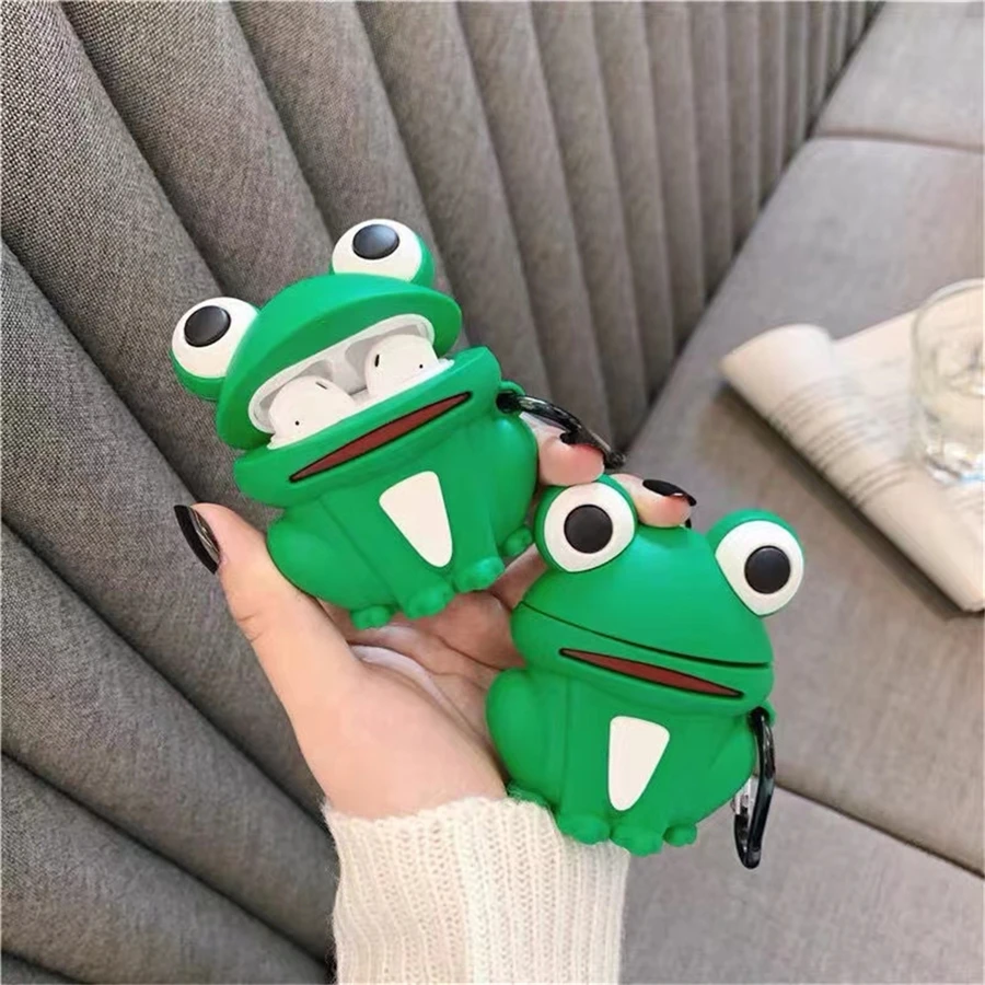 Creative Frog Design Apple AirPods Case Bluetooth Cover Without Earphones - Green - View 1