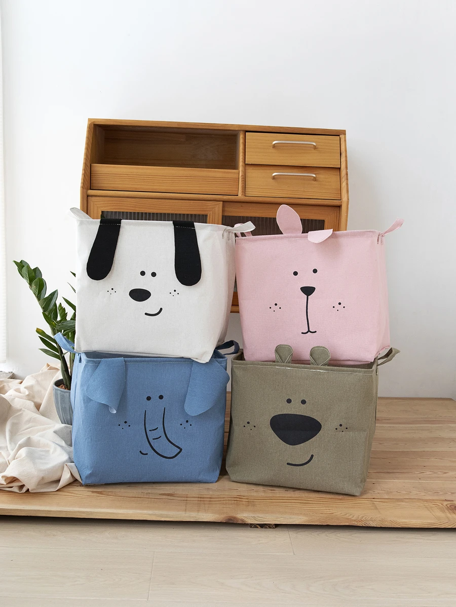 1 PC Vải Hoạt Hình Hộp Bảo Quản Đa Năng Có Thể Gập Lại Cho Đồ Chơi, Đồ Ăn Nhẹ Và Các Vật Dụng Khác - xanh quân đội - Xem 1