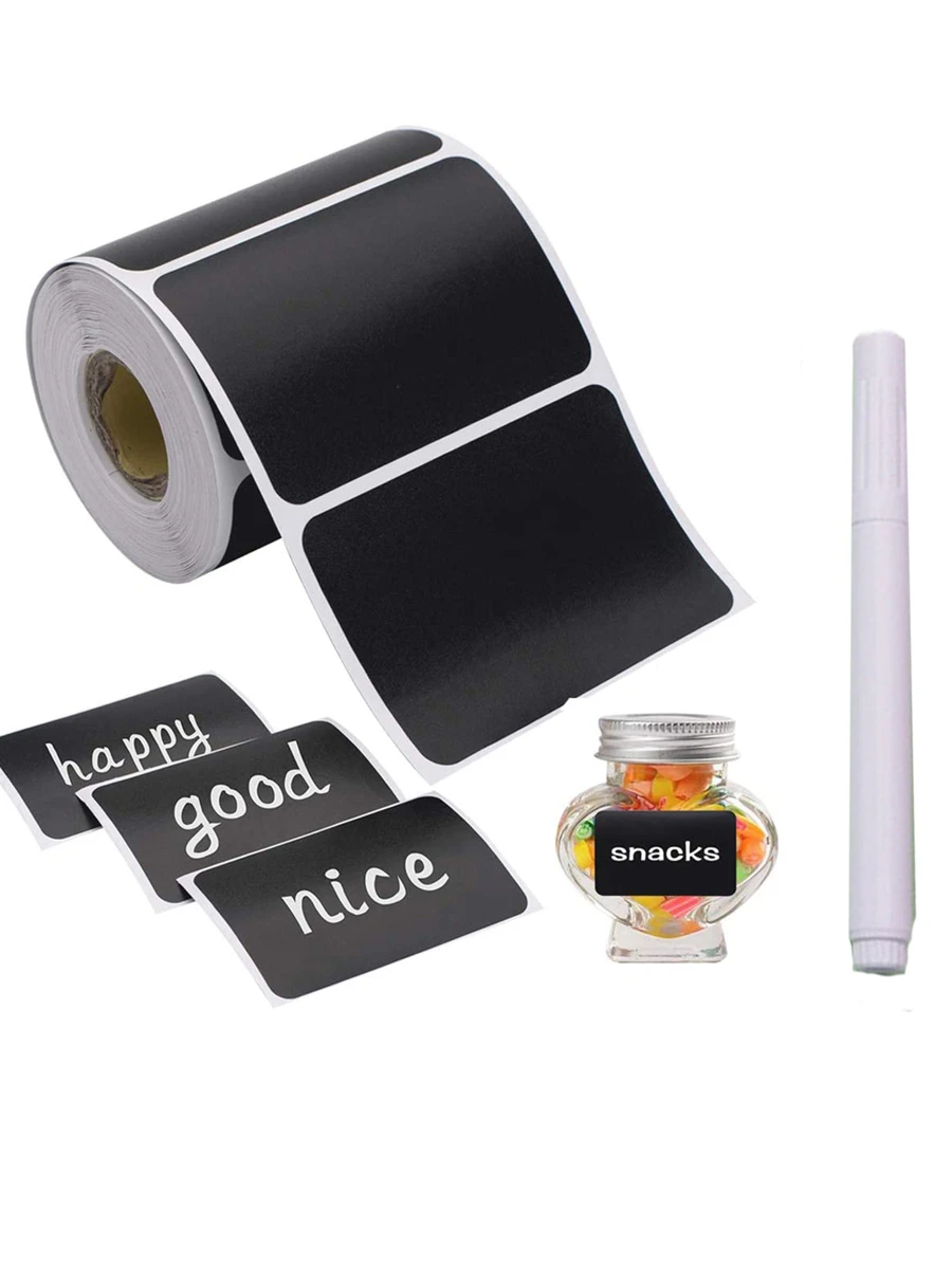 黑板標籤，防水黑板可重複使用貼紙標籤，帶1入組可擦粉筆液體標記，150張可移除貼紙，用於儲物箱、梅森罐、瓶子、食品儲藏室、辦公室（B波浪形） - 黑色 - 查看 1