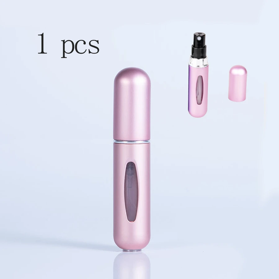 1片新款5ML香水霧化器便攜液體容器適用於化妝品旅行迷你鋁噴霧空可再裝瓶適合旅行適合女士適用於學生禮物適用於朋友們適用於度假假期 - 淺粉色 - 查看 1