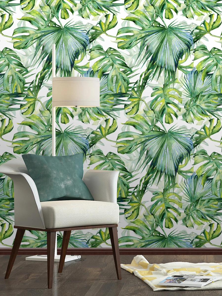 Màu nước Nhiệt đới Lá cọ Bóc Và Gậy Hình nền , Có thể tháo rời Giấy dán tường , Đẹp Thực vật Bức tranh tường Nhà Trang trí Treo tranh Trang trí tường - Nhiều màu - Xem 1