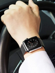 1pc Unisex Classic Metal Magnetic Milanese Mesh Watch Band, Sporty & Fashionable, Compatible With Apple Watch Series 11, 10, 9, Size 45mm, 49mm, 38mm, 40mm, 41mm, 42mm, 44mm, 46mm, Compatible With Apple Watch Ultra/SE/11/10/9/8/7/6/5/4/3/2/1, Stylish Black Smart Watch Strap - Black - View 4