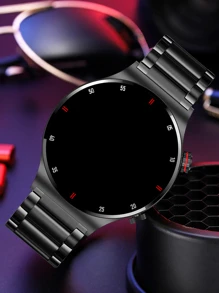 1pc Men Women Stainless Steel Strap Sporty Heart Rate Monitor Sleep Tracking Water Resistant Round Dial Smart Watch, Compatible With Androids iphone - Black - View 3