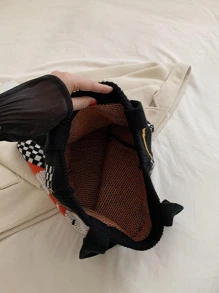 Bolso de ganchillo con patrón de figura de moda doble asa para vacación - Negro - Ver 5