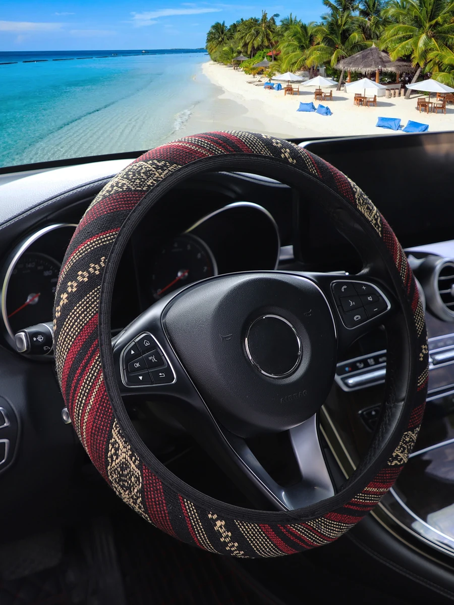 MEIKAXIU 幾何樣式透氣汽車方向盤套 - 彩色 - 查看 1