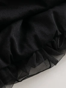 Toddler Girls Solid Mesh Overlay Puff Sleeve Dress - Black - View 6