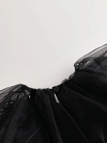 Toddler Girls Solid Mesh Overlay Puff Sleeve Dress - Black - View 7