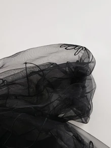 Toddler Girls Solid Mesh Overlay Puff Sleeve Dress - Black - View 4