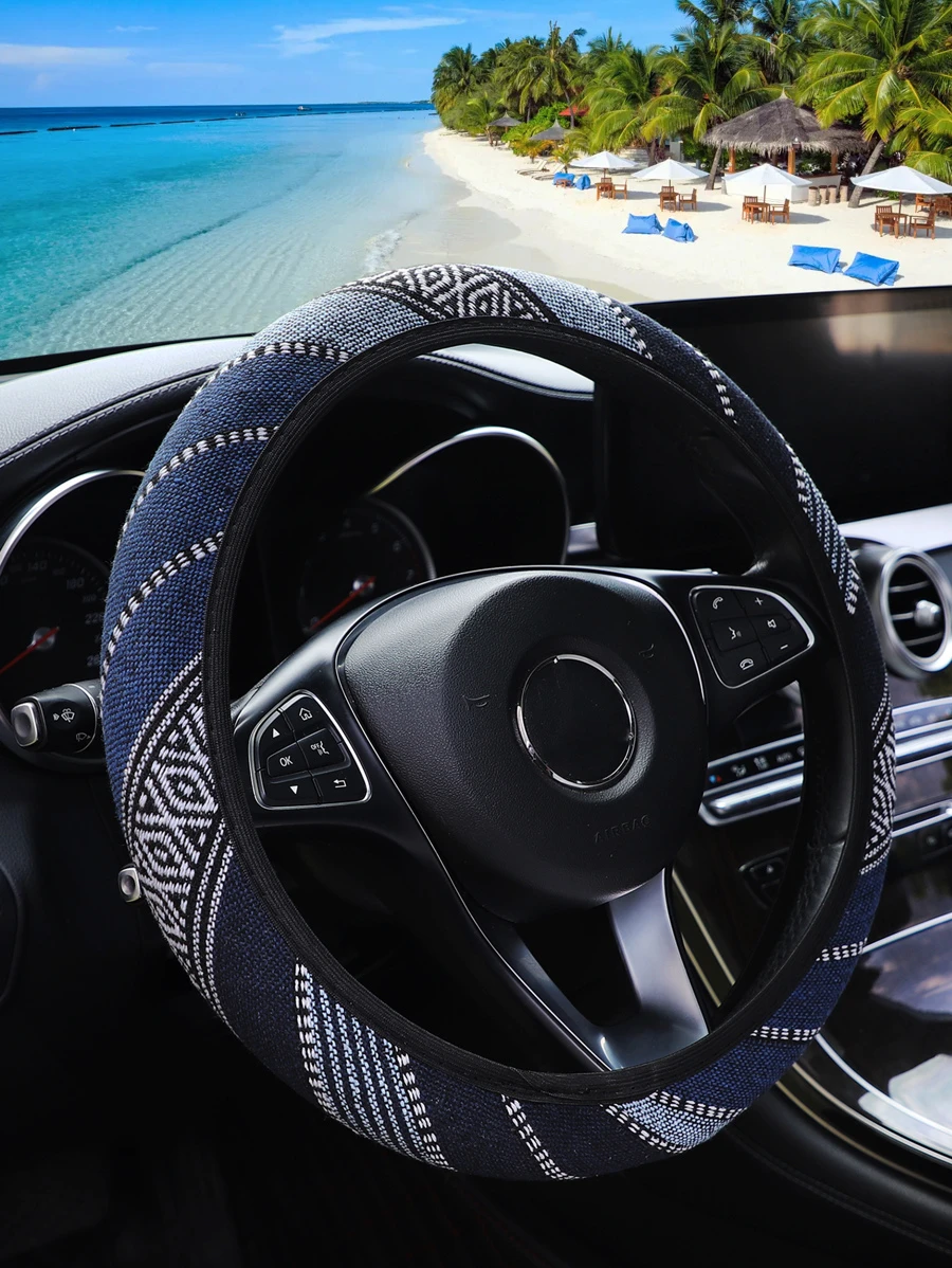 MEIKAXIU 幾何樣式透氣汽車方向盤套 - 彩色 - 查看 1