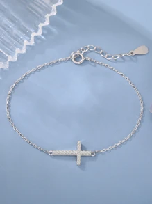 1入組925 銀女性時尚和豪華交叉形狀鑲嵌手鏈,合適的適用於禮物,結婚紀念日,和派對