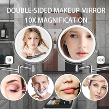 360度旋轉浴室化妝鏡,掛牆式化妝鏡,帶3色可調節led燈條,適用於浴室剃鬚 - 銀色 - 查看 4