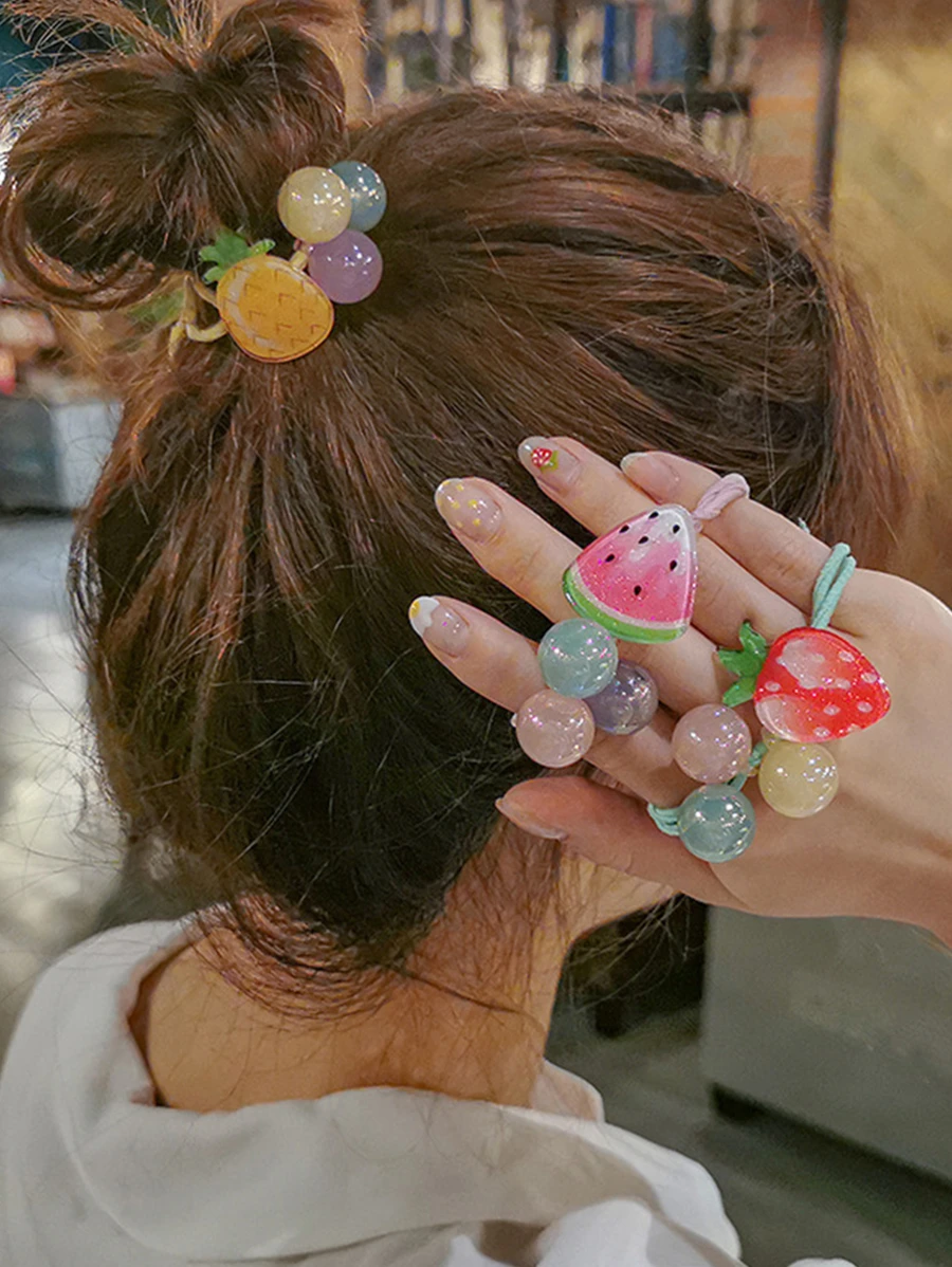 3pcs/6pcs Pack Women Cute Fruit Style Hair Ties Hair Ties Ponytail Holders Hair Elastics Hair Rubber Bands Scrunchies Hair Rope Elastic Hair Tie, Hair Bobbles ,Head Piece - Multicolor - View 1
