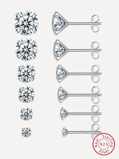 925 Sterling Silver Stud Earrings Set | White Gold Plated Hypoallergenic Stud Earrings | Cubic Zirconia Stud Earrings For Women Girls Men(3mm, 4mm, 5mm, 6mm) Wedding Engagement Bridal Jewelry