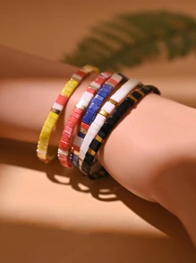 5 Cái/lốc Sáng Màu Hạt Vòng Tay Co Giãn Thời Trang Dây Tình Bạn Vòng Tay Bé Gái Phụ Kiện Trang Sức - Nhiều màu - Xem 4