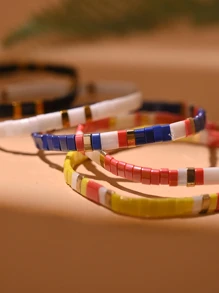 5 Cái/lốc Sáng Màu Hạt Vòng Tay Co Giãn Thời Trang Dây Tình Bạn Vòng Tay Bé Gái Phụ Kiện Trang Sức - Nhiều màu - Xem 3