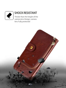 Snap Button Wallet Phone Case - Brown - View 4