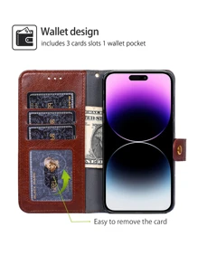 Snap Button Wallet Phone Case - Brown - View 3