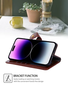 Snap Button Wallet Phone Case - Brown - View 5